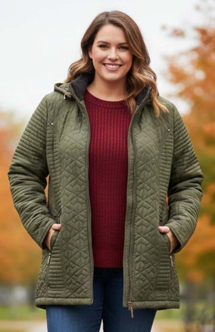 Weatherproof Green Quilted Lined Removeable Hood Full Zip Coat Women 2x